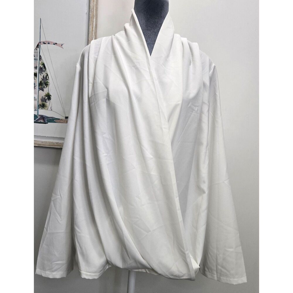 SHEIN Curve White Surplice Top OXL Draped Long Sleeve Blouse Plus Size